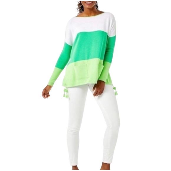 Lilly Pulitzer Tops - Lilly‎ Pulitzer Westwood tri color Sweater XS Myrtle Green Colorblock Tassel